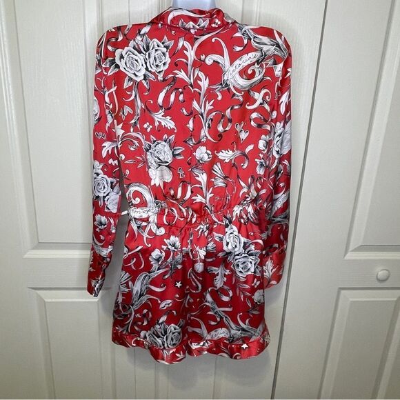 Victoria’s Secret Satin One Piece Romper Pajama Set Red Black White Size XS - Picture 8 of 16